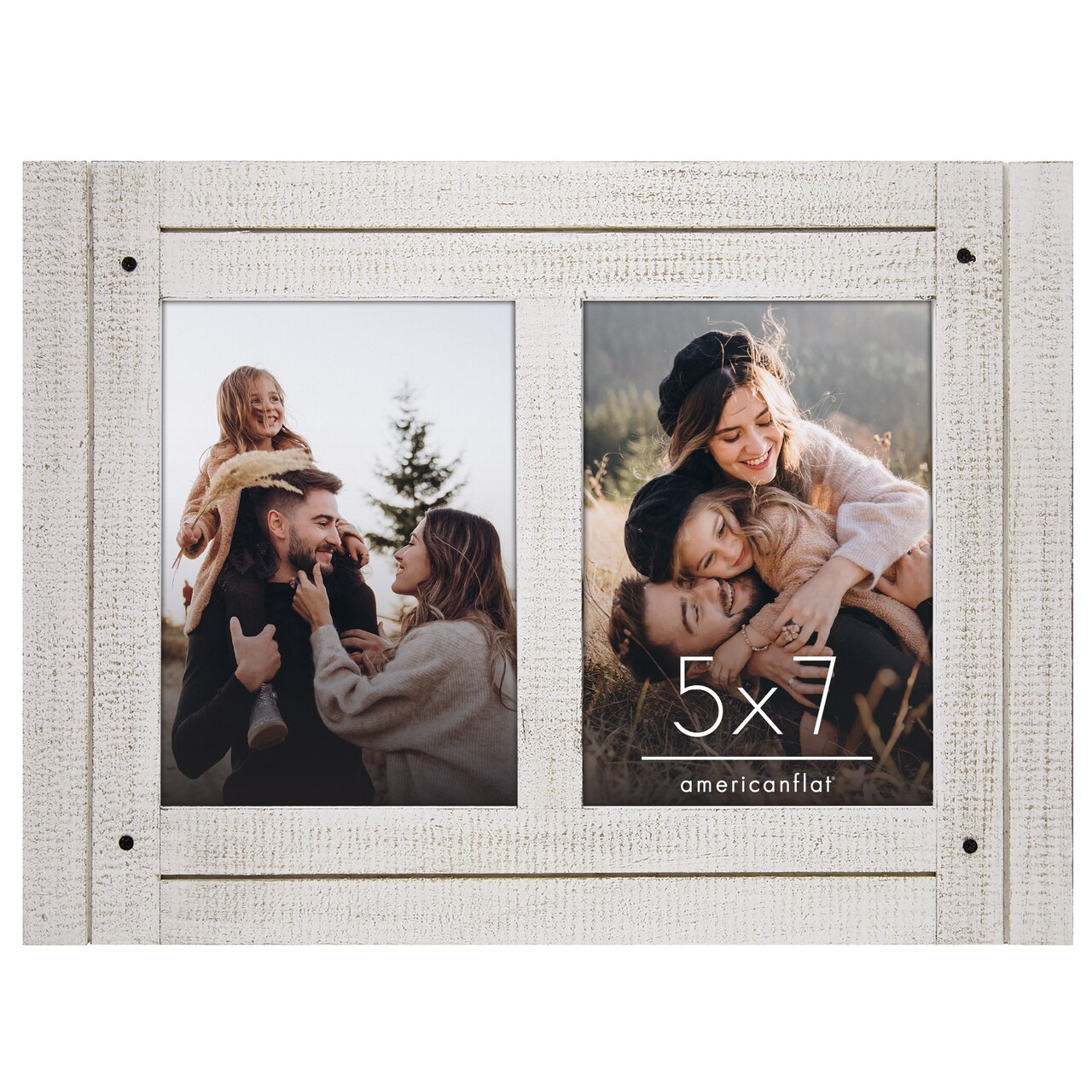Americanflat 5x7 Dual Rustic Photo Frame - Showcases Two 5x7 Photos at Once - Modern Picture Frame for Home Decor - Glass Cover - Hanging Hardware - Includes Easel